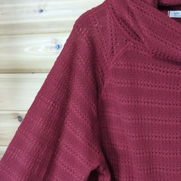 Free People Sweater Womens Small Red Pointelle Knit Cropped Cowl Neck Boho - Picture 3 of 10